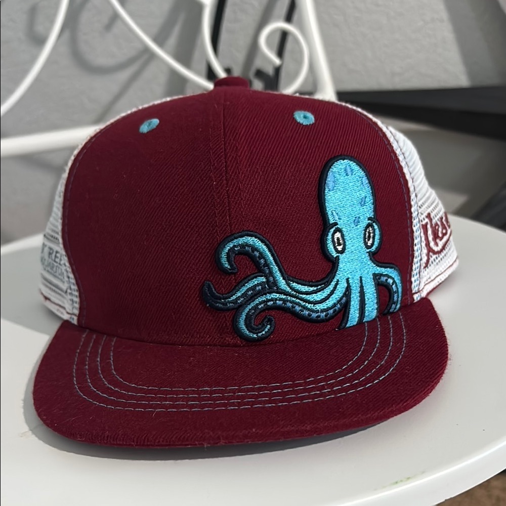 Children's Maroon and Aqua Octopus Cap